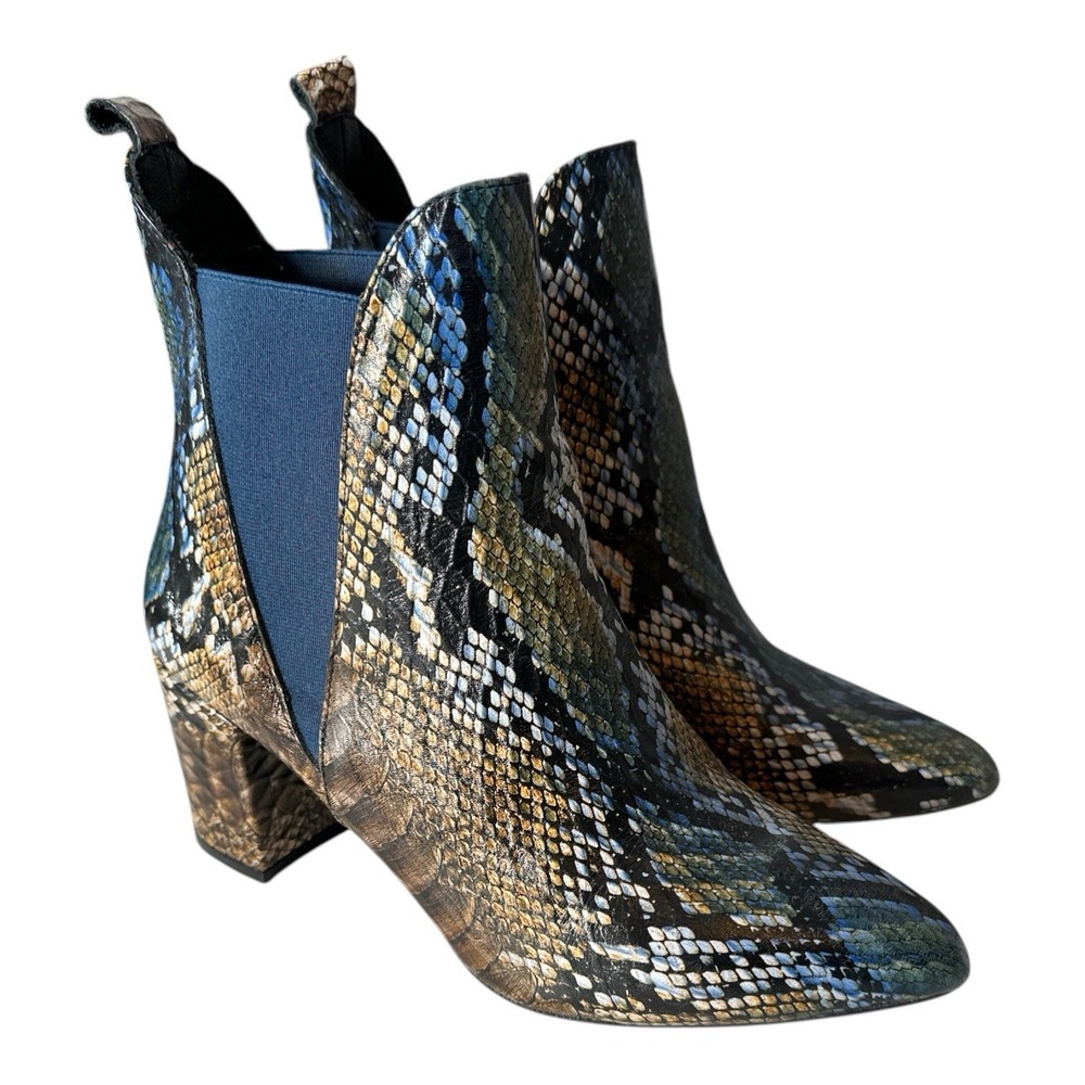 Girotti booties Women Size 39 Italian Leather Snake Print Brown And Blue Luxury